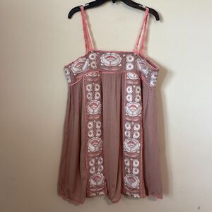 Smell the Roses Women's Light Brown Pink Floral Tassel Babydoll Dress Small